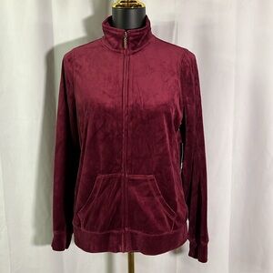 NWT Exertek French Merlot Red Zip Front Velour Jacket